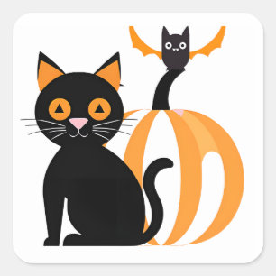 Adesivo Quadrado Abóbora Preta Adorável do Halloween