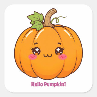 Adesivo Quadrado Abóbora Sorridente Kawaii Fofa Desenho Animado
