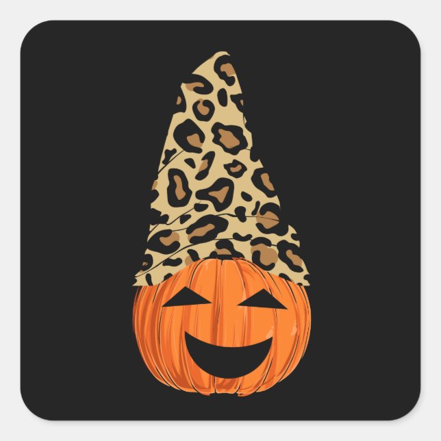 Adesivo Quadrado Abóbora Vestindo Um Chapéu-Leopardo (Frente)