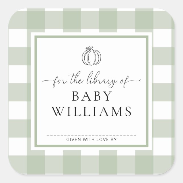 Adesivo Quadrado Abóbora Xadrez Verde Salgueiro Ex Libris De Biblio (Frente)