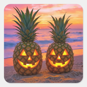 Adesivo Quadrado Abóboras de Halloween em uma Praia