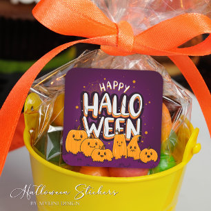 Adesivo Quadrado Abóboras Engraçadas Crianças Feliz Halloween