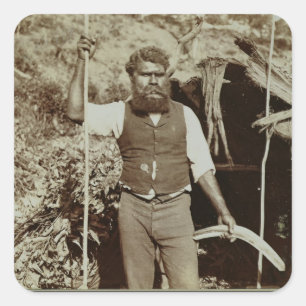 Adesivo Quadrado aborígene com um Boomerang, c.1860s (foto sépia)