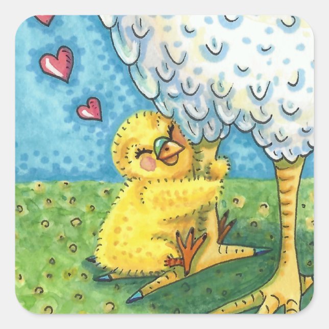 ADESIVO QUADRADO ABRA A SUA MÃE, PINTINHO DE BEBÊ BONITO AMA A MÃE  (Frente)