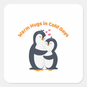 Adesivo Quadrado Abraço de Pinguim Fofo – Amor de Inverno