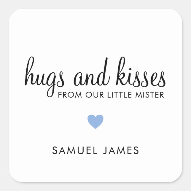 Adesivo Quadrado Abraços e Beijos Chá de fraldas Blue Heart Boy Fav (Frente)