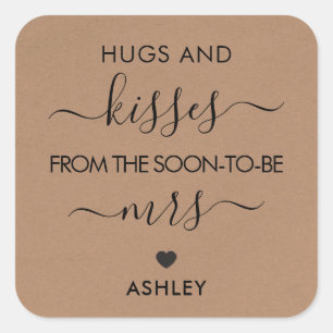 Adesivo Quadrado Abraços e beijos de breve para ser a sra. Tag, Kra