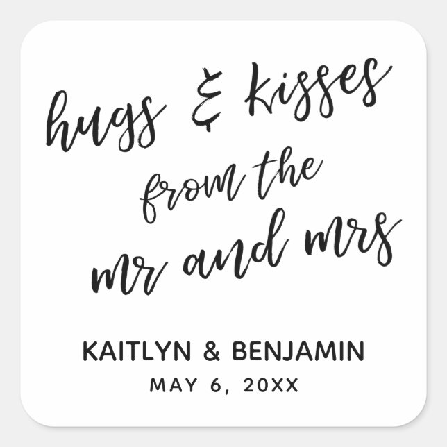 Adesivo Quadrado Abraços e beijos do Sr. e da Sra. Plain, Simples (Frente)