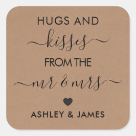 Adesivo Quadrado Abraços e beijos do Sr. e Sra. Tag, Kraft