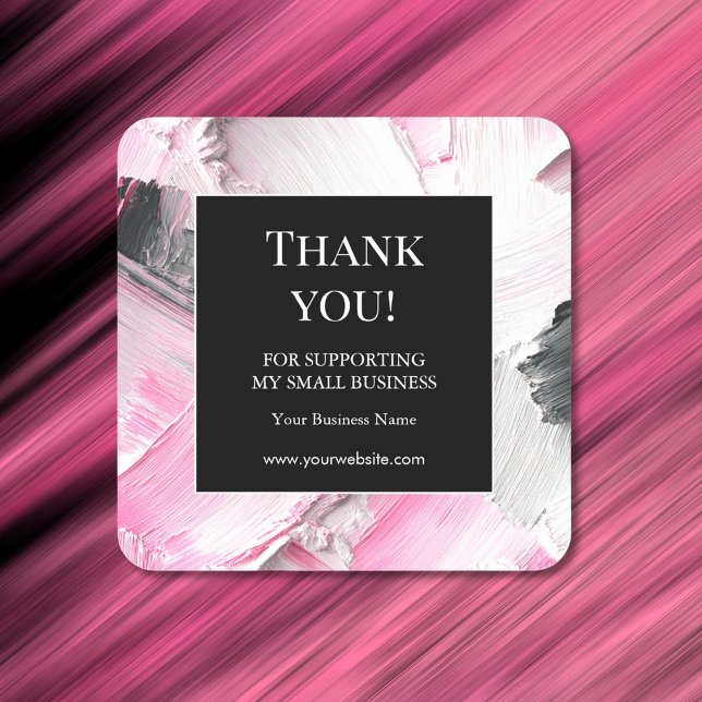 Adesivo Quadrado Abstract Pink Black Business Thank You Sticker (Criador carregado)