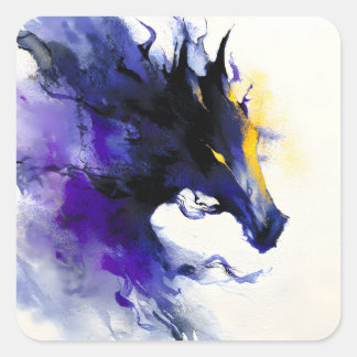 Adesivo Quadrado Abstract Watercolor Black Horse Portrait