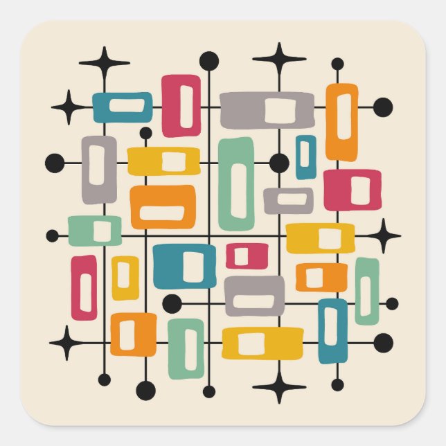 Adesivo Quadrado Abstrato Atômica Moderno de Meio século Retroativo (Frente)