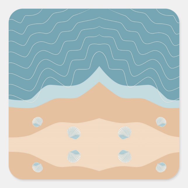 Adesivo Quadrado Abstrato Beach Pattern Wave Lines Blue Sand Shelds (Frente)