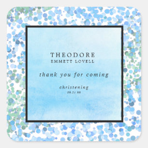 Adesivo Quadrado Abstrato Blue Modern Christening Obrigado