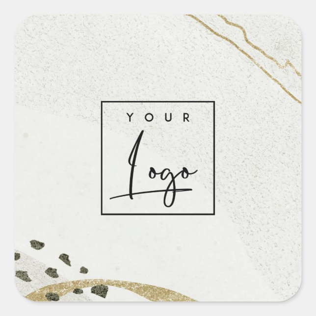 Adesivo Quadrado Abstrato Cinza de pedra Logotipo Dourado de Aquare (Frente)