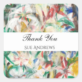 Adesivo Quadrado Abstrato de Aquarela Moderna Personalizada Obrigad