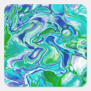Adesivo Quadrado Abstrato de Arte Fluida Marble Azul e Verde