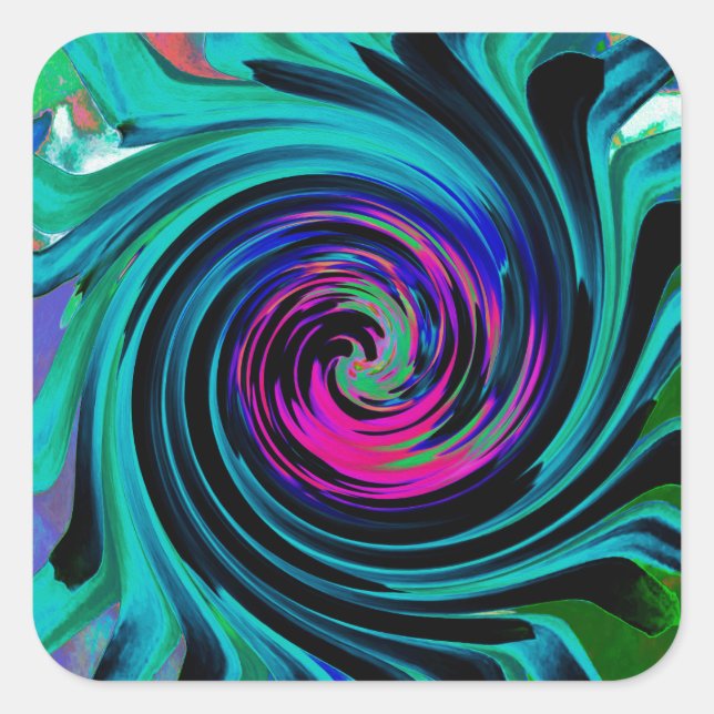 Adesivo Quadrado Abstrato de preto e turquesa Dramático (Frente)