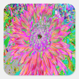 Adesivo Quadrado Abstrato do arco-íris colorida Dahlia Flower