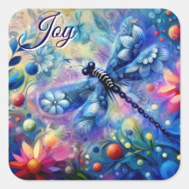 Adesivo Quadrado Abstrato Dragonfly Floral Teal Azul Cor-de-rosa