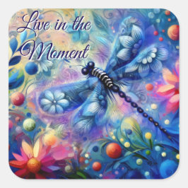 Adesivo Quadrado Abstrato Dragonfly Floral Teal Azul Cor-de-rosa