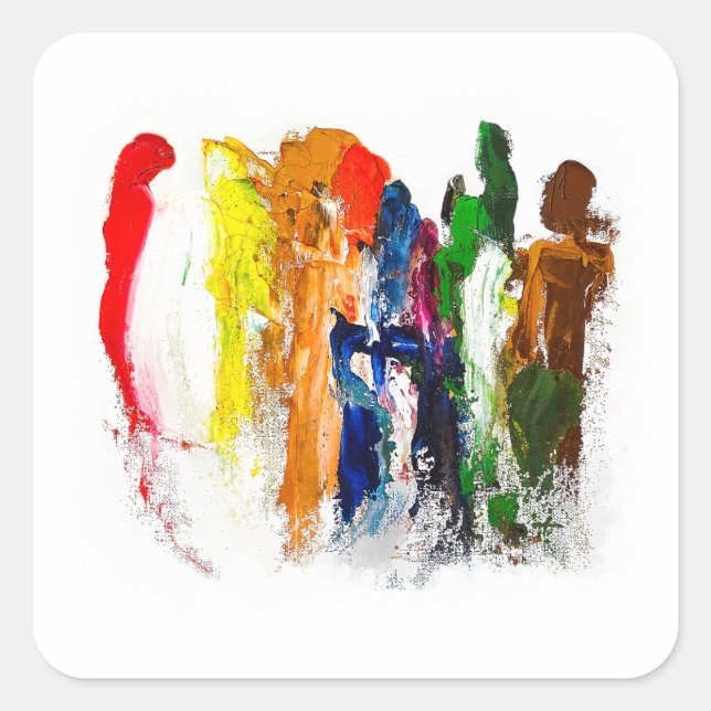 Adesivo Quadrado Abstrato Expressão de figuras humanas em movimento (Frente)