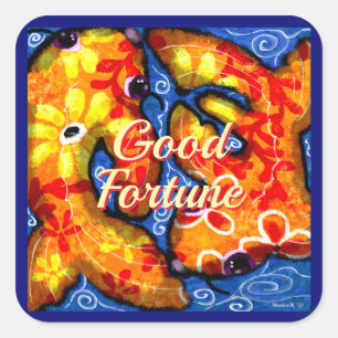 Adesivo Quadrado Abstrato Floral Koi Fish Orange Yellow Red Blue