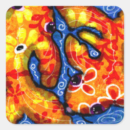 Adesivo Quadrado Abstrato Floral Koi Fish Orange Yellow Red Blue