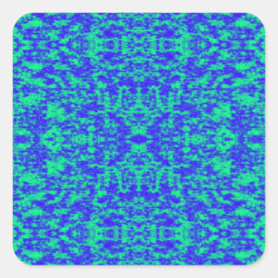 Adesivo Quadrado Abstrato Fractal Em Azul E Verde