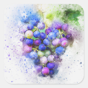 Adesivo Quadrado Abstrato Fruta de de Uvas Púrpura Azul