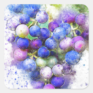 Adesivo Quadrado Abstrato Fruta de de Uvas Púrpura Azul