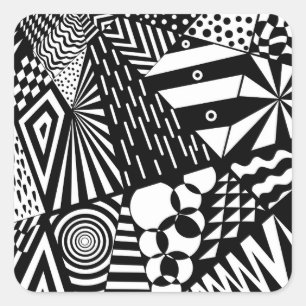 Adesivo Quadrado abstrato fundo preto branco em forma geométrica m