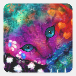 Adesivo Quadrado Abstrato Gato Roxo Gato Cor-de-rosa Cor-de-laranja