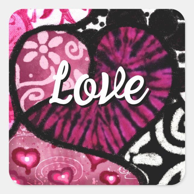 Adesivo Quadrado Abstrato Love Heart Pink Floral Bolinhas Pretas (Frente)