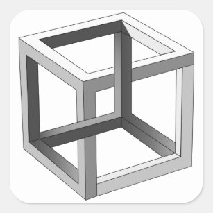 Adesivo Quadrado Abstrato preto e branco do cubo 3D geométrico