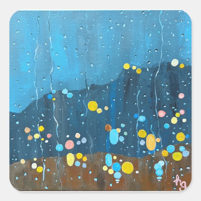 Adesivo Quadrado Abstrato Rain Painting (Frente)