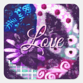 Adesivo Quadrado Abstrato - Sinal de Paz Hippie Art Purple Azul