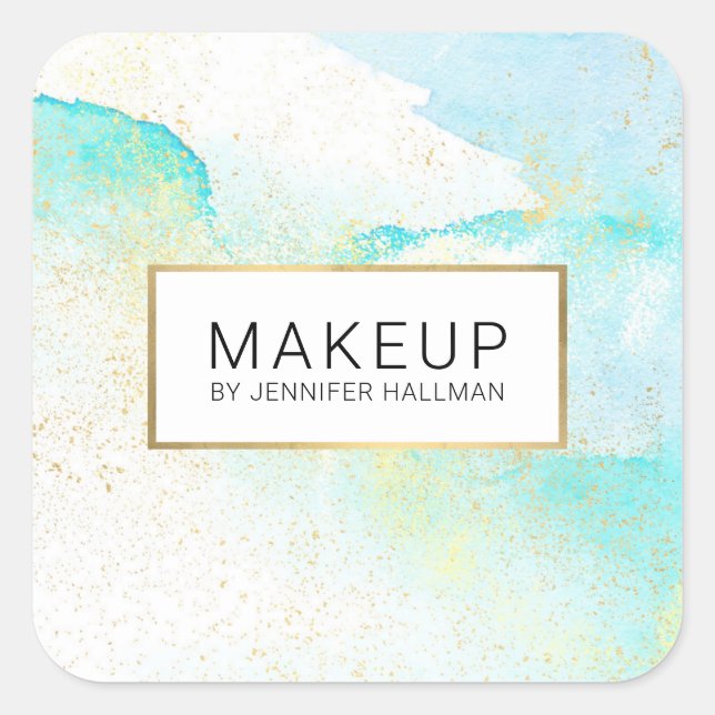 Adesivo Quadrado Abstrato Suave Azul Molho Azul Aquarela Cinza Dour (Frente)