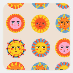 Adesivo Quadrado Abstrato suns: padrão étnico uniforme.