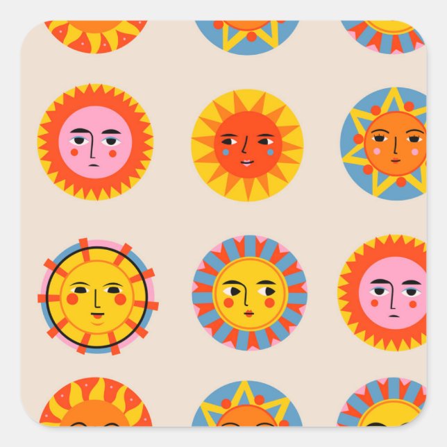 Adesivo Quadrado Abstrato suns: padrão étnico uniforme. (Frente)