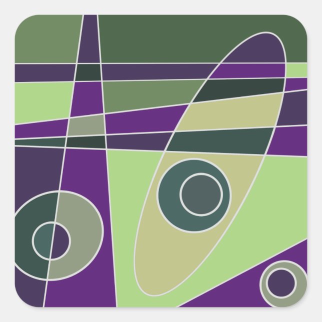Adesivo Quadrado Abstrato Surfing Green Purples (Frente)