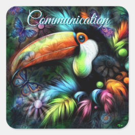 Adesivo Quadrado Abstrato Toucador de pássaros do Whimsso Laranja T