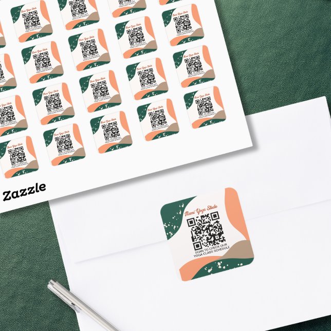 Adesivo Quadrado Abstrato Verde Terra Cotta Yoga Studio (Criador carregado)