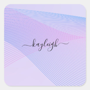 Adesivo Quadrado Abstrato Wavelines Azul Rosa