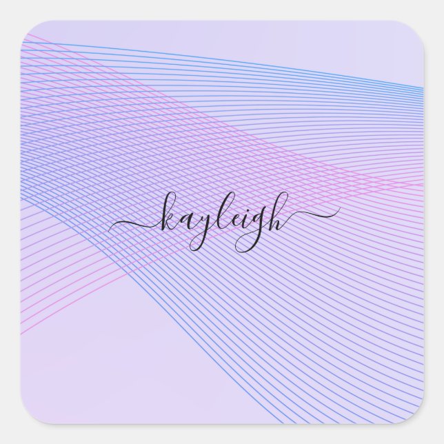 Adesivo Quadrado Abstrato Wavelines Azul Rosa (Frente)