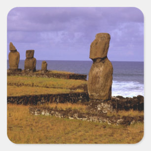 Adesivo Quadrado Abstratos de Estátua de Tahai Platform Moai Pásc