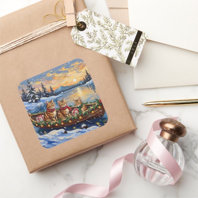 Adesivo Quadrado Abyssinian Cat Christmas Boat Holiday (Presentear)