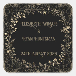 Adesivo Quadrado Acabamento Floral Luxuoso Dourado e Preto Sépia
