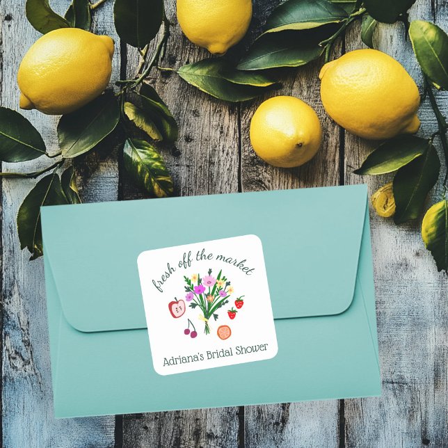 Adesivo Quadrado ACABARAM DE CHEGAR AO MERCADO Fofos Favoritos para (FRESH OFF THE MARKET Cute Custom Bridal Shower Square Sticker
)