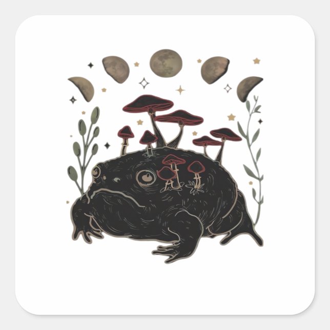 Adesivo Quadrado Academia Moon Witchy Goblincore Aesthetic Frog Cla (Frente)